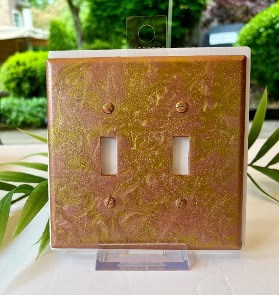 Hand Painted Double Toggle Light Switch Cover / Two Toggle Switch Plate Cover in Rose Gold and Gold / Painted Double Switch Plate