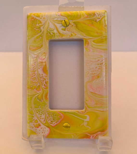 Painted Rocker Switch Cover /  Decora Plate / Painted Light Cover / Light Switch Decor / Single Rocker Plate / Yellow Green and Orange