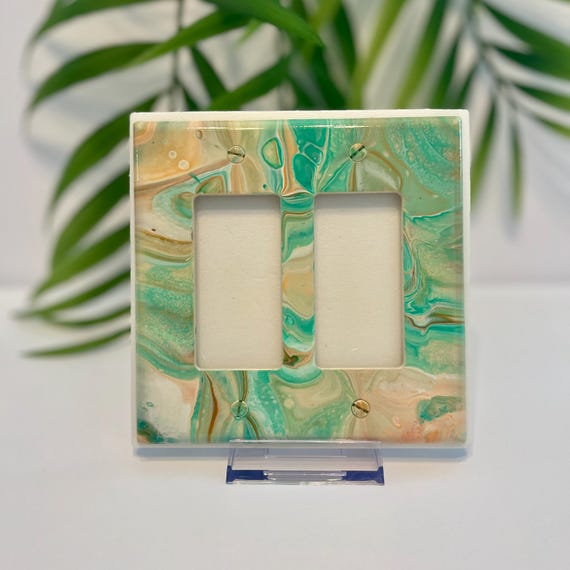 Painted Light Switch Plate Cover / Double Dimmer Switch Plate / Painted Switch Cover / Double Decora / Peach and Green