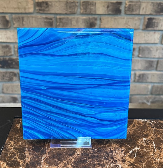 Hand-Painted Ocean Wave Ceramic Trivet | Heat-Resistant Tile | Kitchen Decor | Coastal Gift
