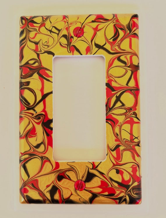 Painted Rocker Switch Cover /  Decora Plate / Painted Light Cover / Light Switch Decor / Single Rocker Plate / Red Black and Gold