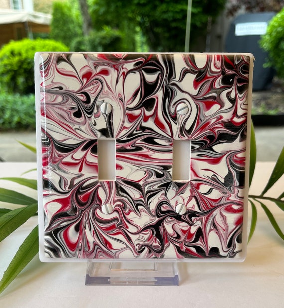 Hand Painted Double Toggle Light Switch Cover / Two Toggle Switch Plate Cover / Painted Double Switch Plate / Red White and Black