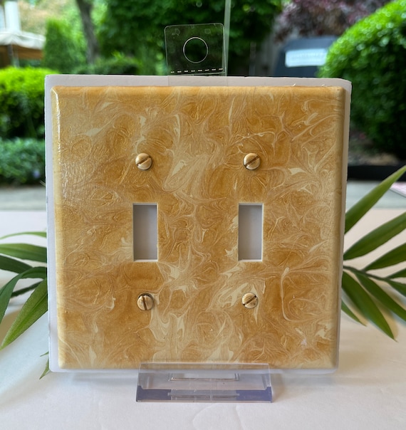 Hand Painted Double Toggle Light Switch Cover / Two Toggle Switch Plate Cover in Gold and Ivory / Painted Double Switch Plate