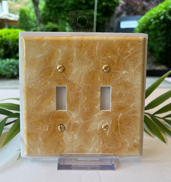 Hand Painted Double Toggle Light Switch Cover / Two Toggle Switch Plate Cover in Gold and Ivory / Painted Double Switch Plate