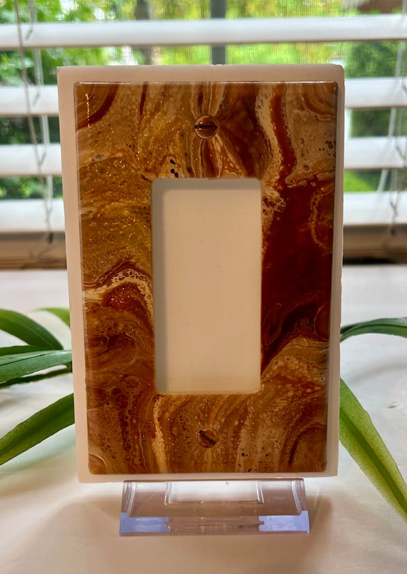 Painted Rocker Switch Cover /  Decora Plate / Painted Light Cover / Light Switch Decor / Single Rocker Plate / Brown Gold and Ivory