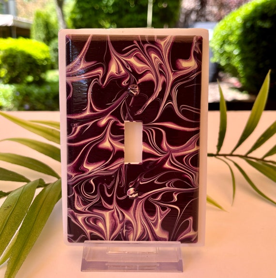 Purple Light Switch Cover / Light Switch Plate / Painted Switch Covers / Wall Decor / Single Toggle Switch Cover / Purple and Ivory