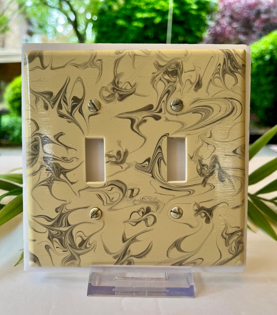 Hand Painted Double Toggle Light Switch Cover / Two Toggle Switch Plate Cover in Gray and Ivory / Painted Double Switch Plate