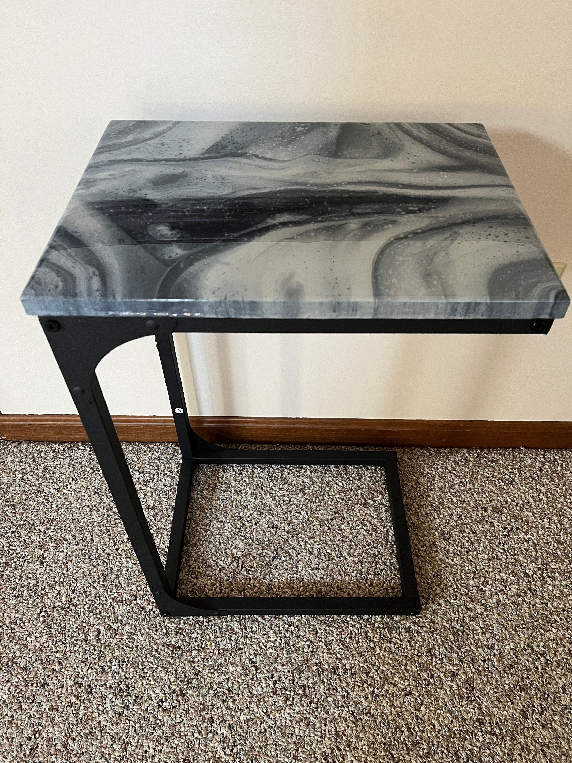 Black and White Side Table / Painted Accent Table / Marble Style Accent ...