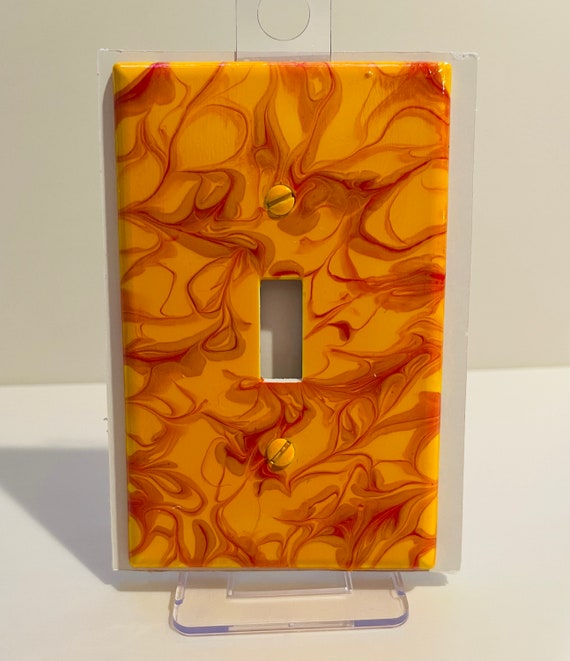 Painted Light Switch Cover / Single Toggle Light Switch Plate / Painted Single Toggle /  Red and Yellow Wall Plate / Switch Plate Cover