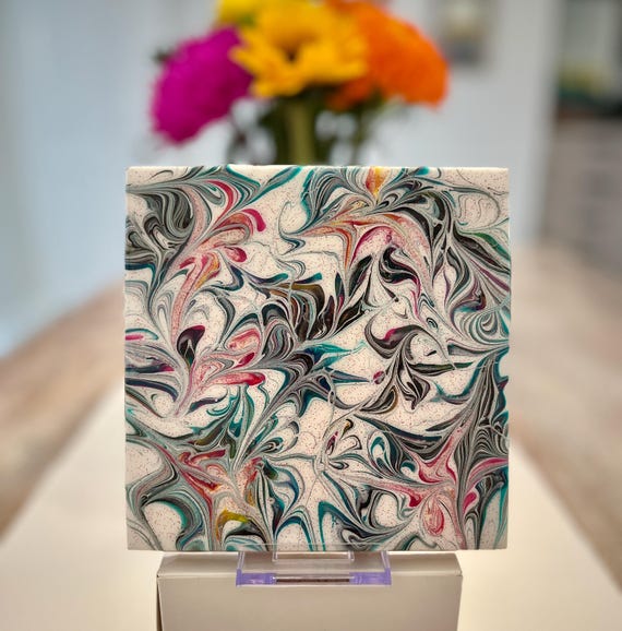 Hand Painted Multi-Color Tile Trivet, Food-Safe, Heat-Resistant, One-of-a-Kind Kitchen Art