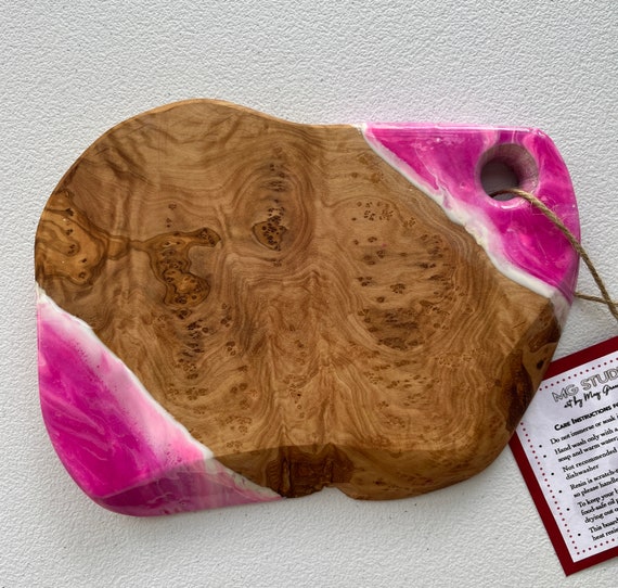 Natural Olive Wood Charcuterie Board / Resin Charcuterie Board / Serving Tray / Small Cheese Board/ Cheese Tray / Cutting Board / Pink Board