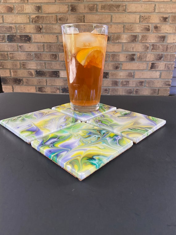 Hand Painted Resin Ceramic Tile Coaster Set,