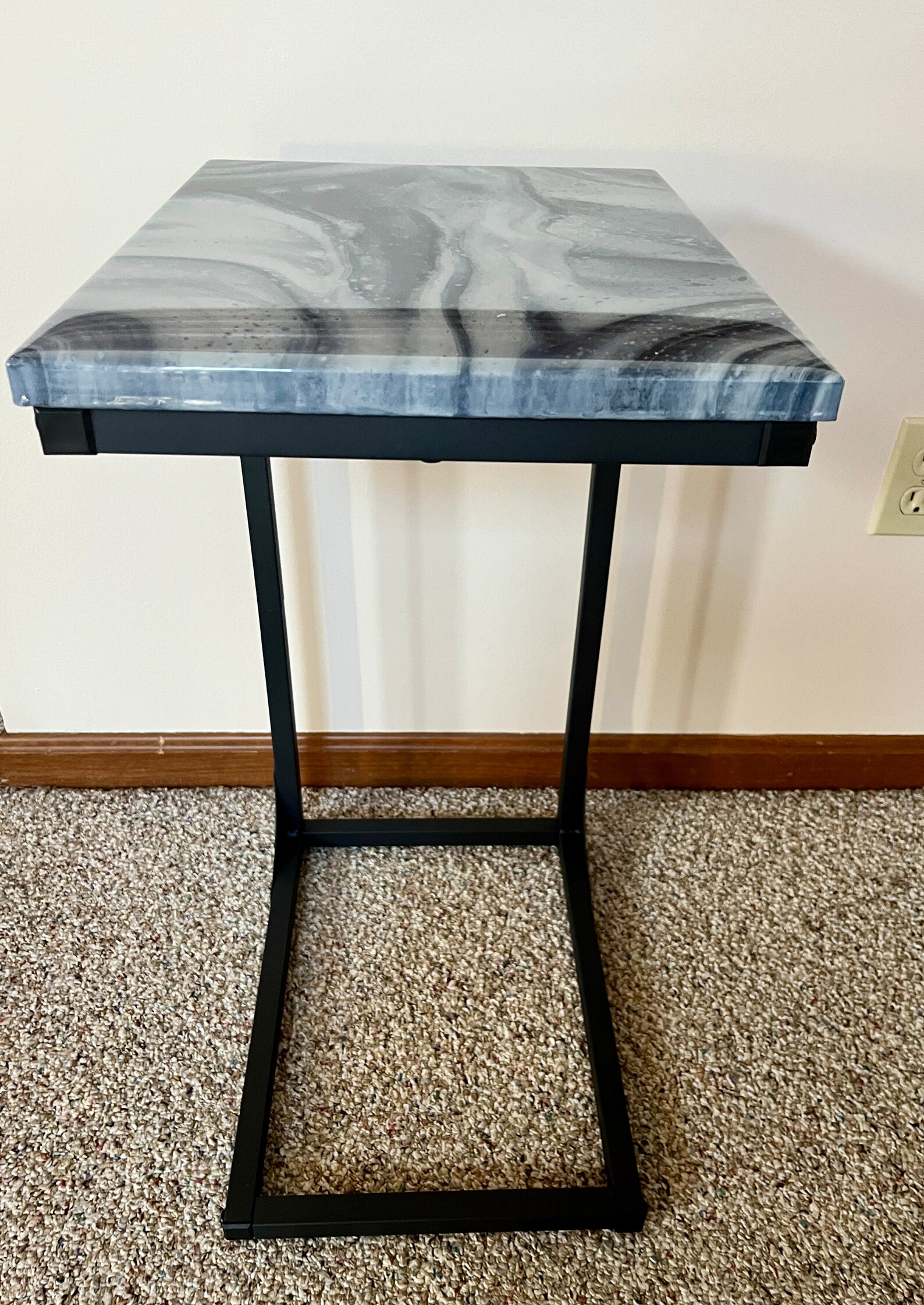 Black and White Side Table / Painted Accent Table / Marble Style Accent ...