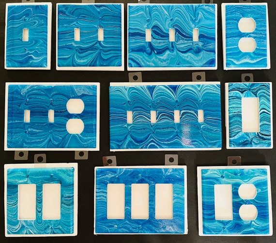 Handcrafted Ocean Wave Design Light Switch Covers / Ocean Inspired Painted Switch Plates / Unique Light Switch Cover / Beach House Decor
