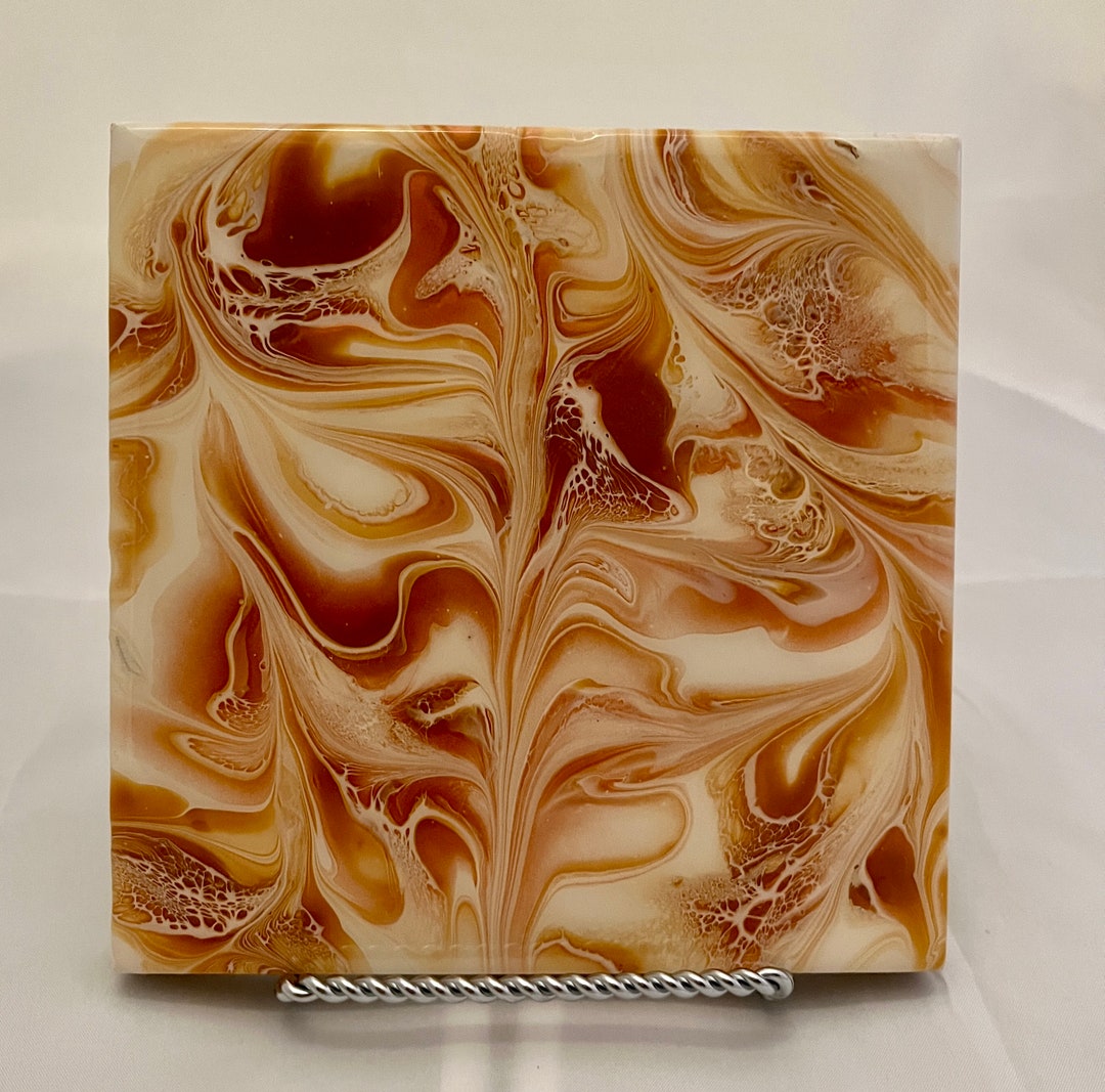 Hand Painted Ceramic Tile Hot Plate / Copper and Ivory Painted Etsy