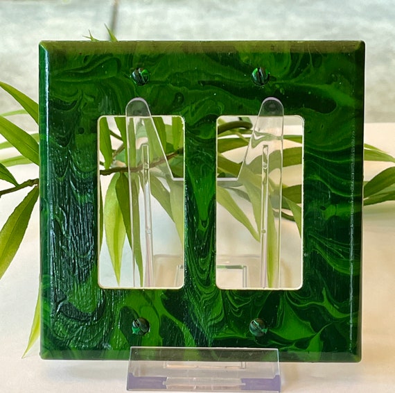 Painted Double Rocker Light Switch Cover / Double Light Switch Plate / Double Decora Plate Cover / Green Light Cover
