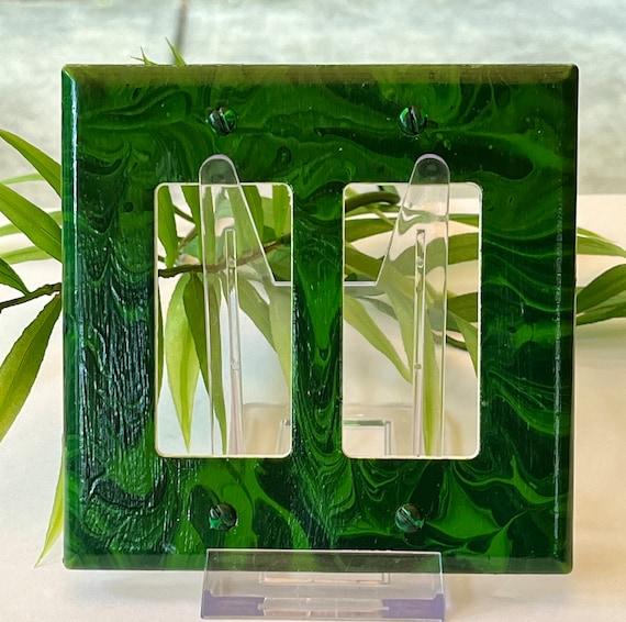 Painted Double Rocker Light Switch Cover / Double Light Switch Plate / Double Decora Plate Cover / Green Light Cover