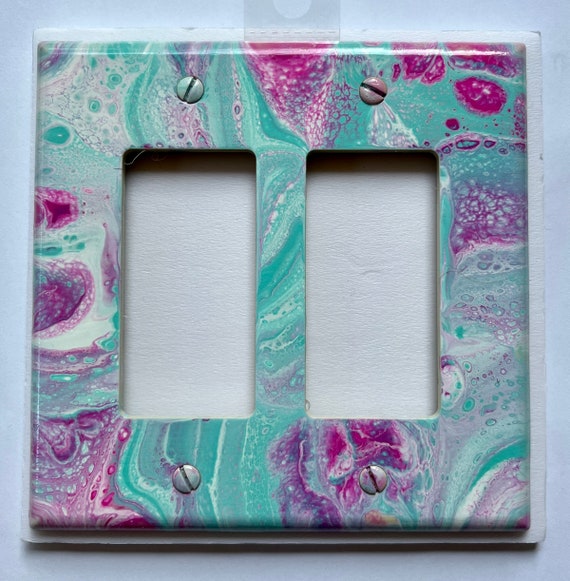 Painted Double Rocker Light Switch Cover / Double Light Switch Plate / Double Decora Plate Cover / Pale Blue and Cream Light Cover