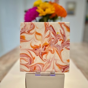 Hand Painted Orange and Red  Trivet with a touch of yellow, Food-Safe, Heat-Resistant, One-of-a-Kind Kitchen Art