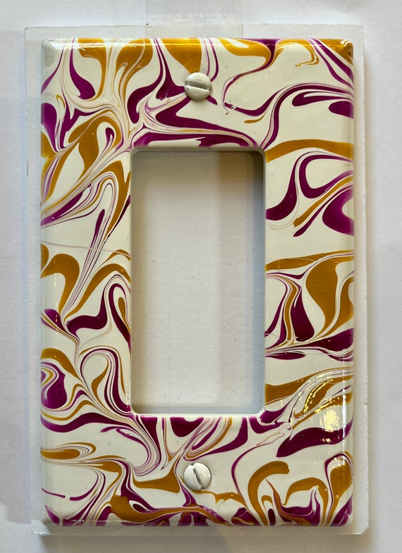 Painted Rocker Switch Cover /  Decora Plate / Painted Light Cover / Light Switch Decor / Single Rocker Plate / Violet and Yellow Ochre