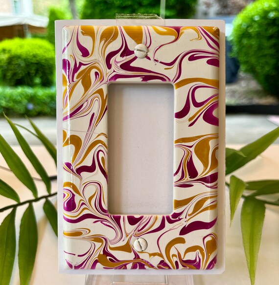 Painted Rocker Switch Cover /  Decora Plate / Painted Light Cover / Light Switch Decor / Single Rocker Plate / Violet and Yellow Ochre