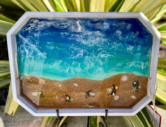 Ocean Inspired Serving Tray with Real Sand and Shells / Rustic Beach Theme Serving Tray / Beach House Gift / Sand and Shells in Resin Tray