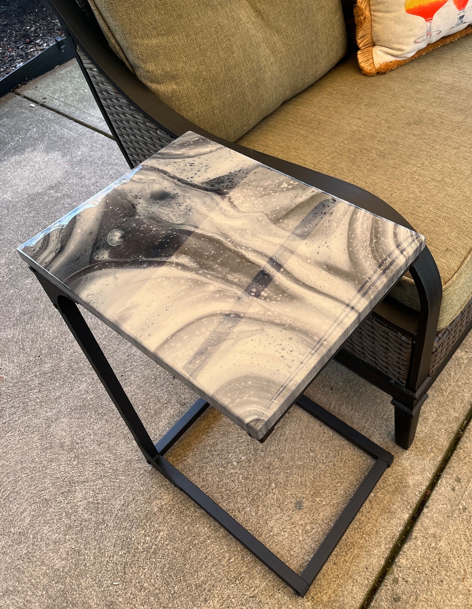 Black and White Side Table / Painted Accent Table / Marble Style Accent ...