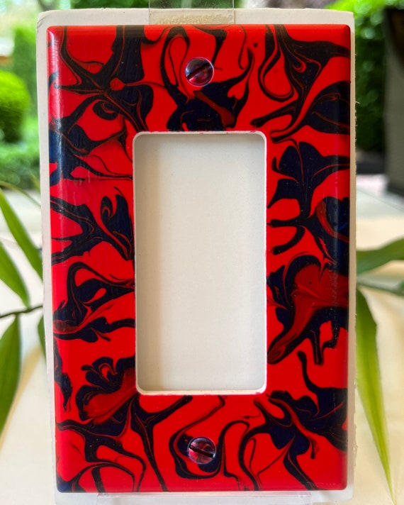 Red and Navy Single Rocker Light Switch Cover / Hand Painted Wall Plate / Light Switch Decor / Red and Navy Rocker Wall Plate / Wall Decor