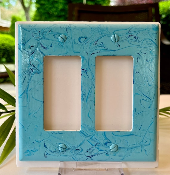 Painted Double Rocker Light Switch Cover / Double Decora Plate / Double Dimmer Light Cover / Light Blue Light Cover / Blue Switch Cover