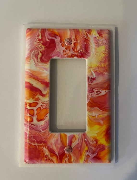Hand Painted Light Switch Cover / Light Switch Plate / Painted Wall Plate / Painted Single Decora Switch Plate / Red Yellow and Orange