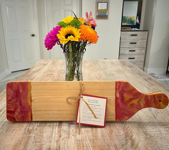 Natural Beech Wood Charcuterie/Serving Board with Epoxy Resin Accents, 22.5" x 5.5" x .75"