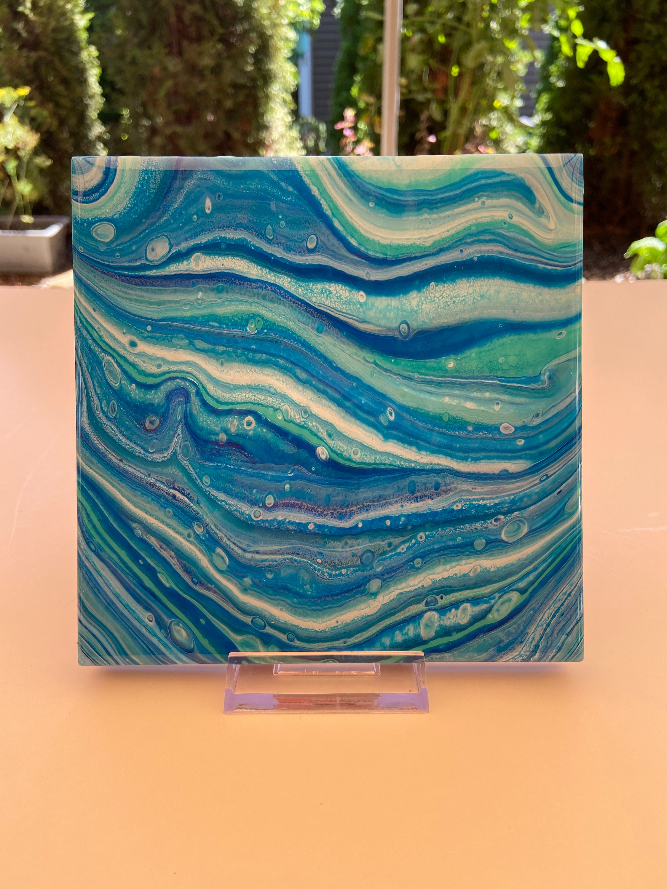 Ocean Waves Hot Plate / Painted Resin Hot Plate / Tile Hot Plate / Trivet for Hot Dishes