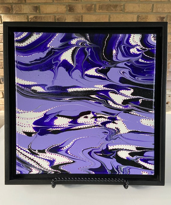 Acrylic Pour Painting / Framed Acrylic Painting / 10 x 10 Painting  / Colorful Wall Art / Abstract Art / Purple Art / Purple Acrylic Pour