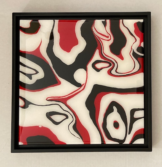 Red Black and White Painting /  12 x 12 Painting  /  Framed Abstract Acrylic Painting