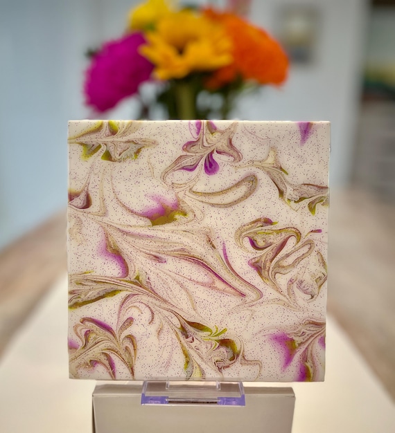 Hand Painted Purple and Green Trivet, Food-Safe, Heat-Resistant, One-of-a-Kind Kitchen Art