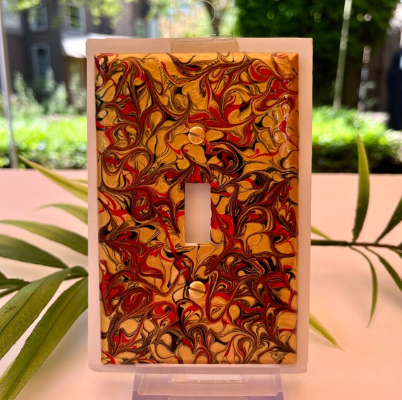 Red, Black and Gold Metallic Switch Cover / Light Switch Plate / Painted Switch Covers / Single Toggle Switch Cover / Hand Painted