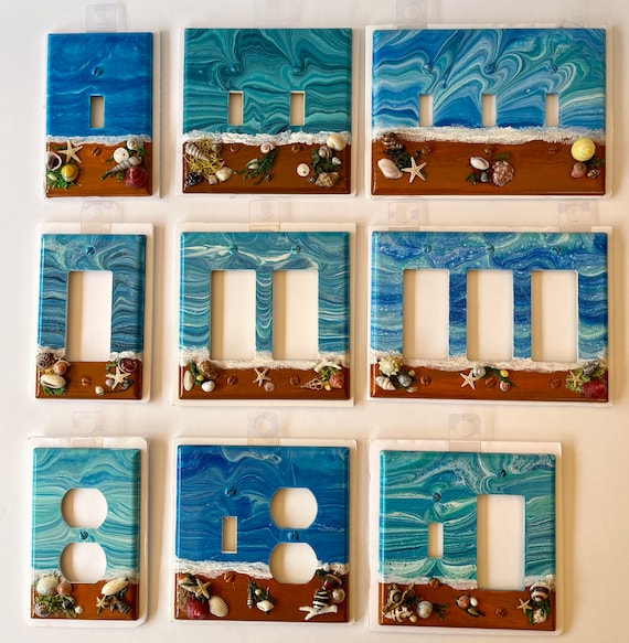 Light Switch Plates with Seashells, Beach Light Switch Cover, Beach Outlet Cover / Ocean Outlet Cover / Beach Wall Plate with Seashells