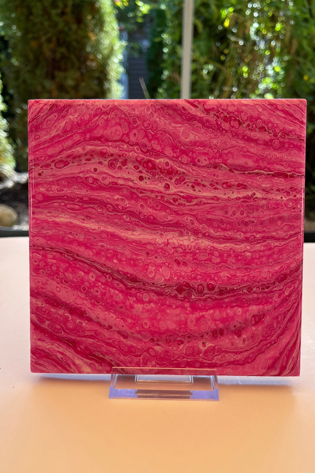 Pink Hot Plate / Painted Resin Hot Plate / Tile Hot Plate / Etsy