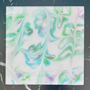 Hand Painted Blue, Green and Purple Tile Trivet,  Food-Safe, Heat-Resistant, One-of-a-kind Kitchen Art