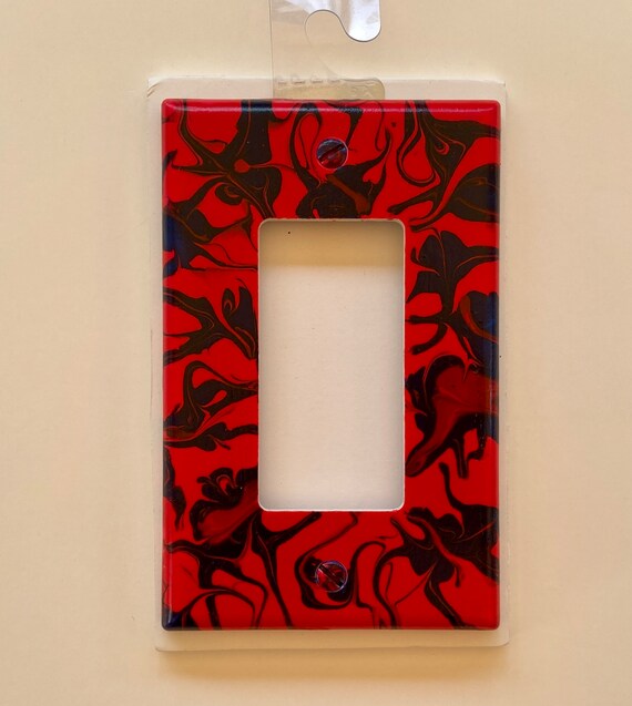 Red and Blue Single Rocker Light Switch Cover / Hand Painted Wall Plate / Light Switch Decor / Red and Navy Rocker Wall Plate / Wall Decor