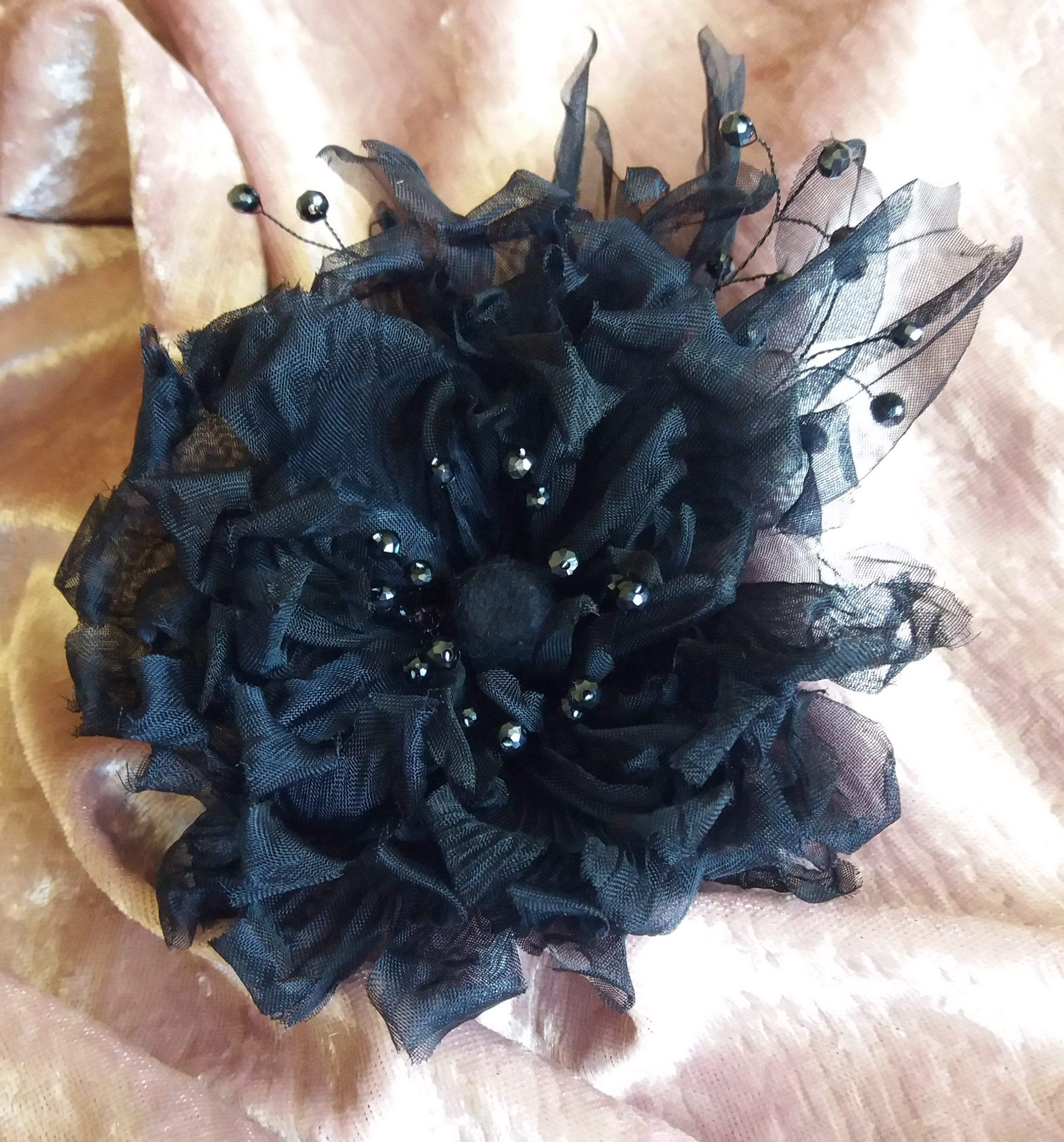 Black flower brooch / pin silk flower brooch dress Etsy
