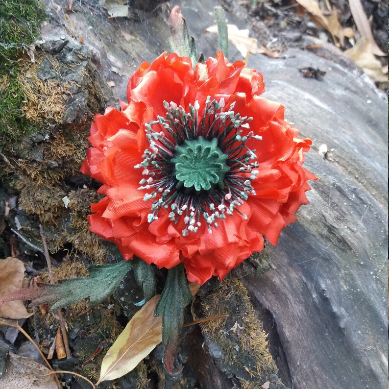 Silk flower brooch / pin red poppy brooch gift for her Etsy