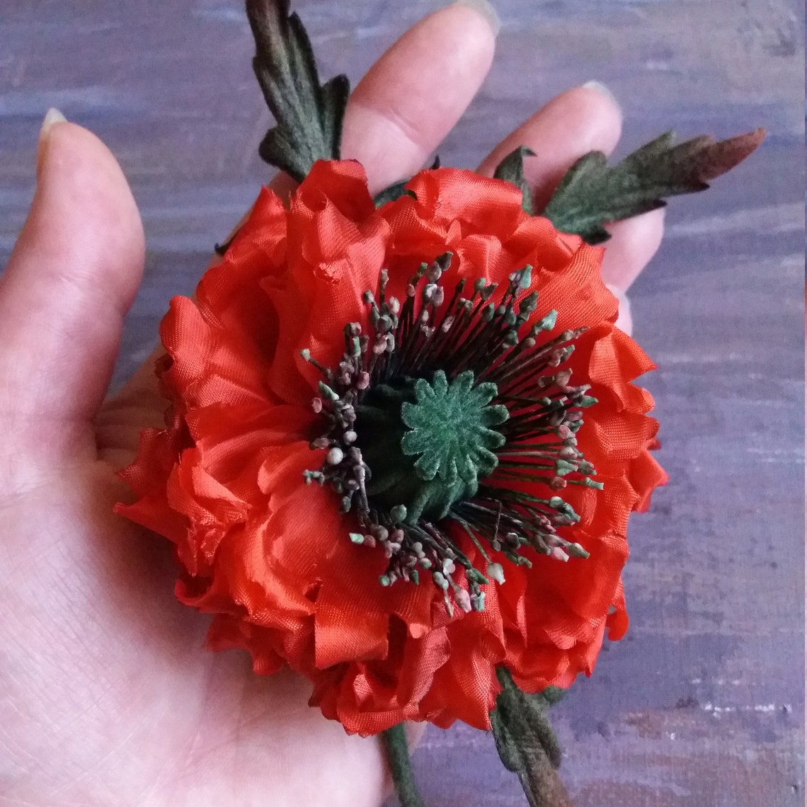 Silk flower brooch / pin red poppy brooch gift for her Etsy