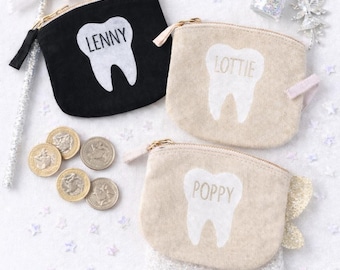 Personalised Tooth Fairy Pouch, Custom Name Tooth Fairy Bag, Kids Tooth Fairy Purse, Tooth Holder, Tooth Fairy Gift, Pillow Keepsake