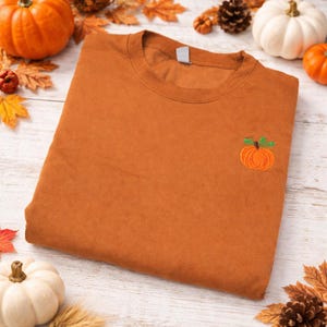 Embroidered Pumpkin Sweatshirt for Women – Autumn Jumper, Cosy Fall Pullover Caramel