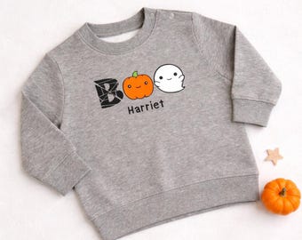Personalised Halloween Sweatshirt – Custom Name Pumpkin & Ghost Kids Jumper