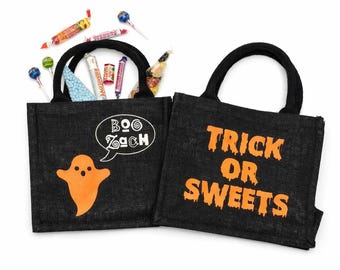 Personalised Halloween Trick or Treat Bag – Custom Kids Black Jute Tote