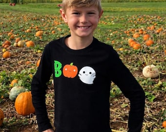 Personalised Kids Halloween T-Shirt – BOO Pumpkin & Ghost Long Sleeve Top
