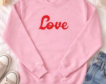 Personalised Love Sweatshirt: Baby Pink Valentine Jumper, Mum Daughter Twinning