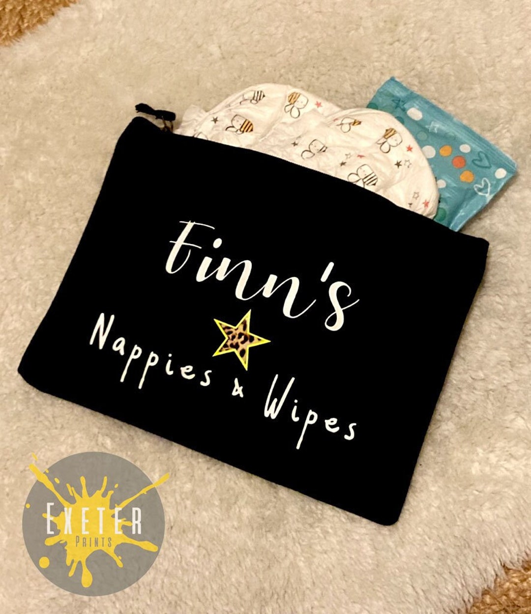Personalised Nappy Bag, Zip Bag, Nappies and Wipes, Baby Bag, Newborn Gift, Gift Ideas, Bespoke
